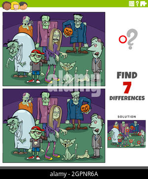 differenze gioco educativo con zombie cartoon Illustrazione Vettoriale