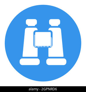 Icona del glifo bianco del vettore binoculare. Cartello Campeggio e Escursionismo Illustrazione Vettoriale