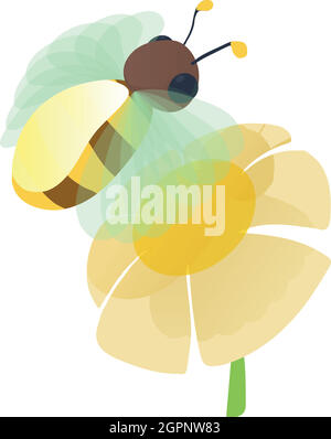 Ape su fiore icona, stile cartoon Illustrazione Vettoriale