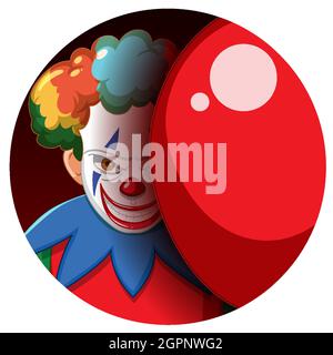 Clown creepy sorridente con illustrazione del palloncino rosso Illustrazione Vettoriale