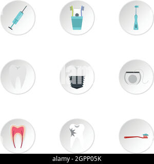 Stomatologia set di icone di stile di Piana Illustrazione Vettoriale