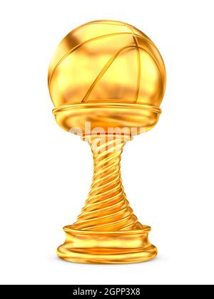 coppa trofeo d'oro su sfondo bianco. Illustrazione 3d isolata Foto Stock