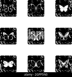 Butterfly set di icone, stile grunge Illustrazione Vettoriale