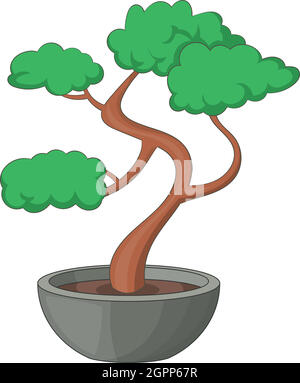 Albero di Bonsai icona, stile cartoon Illustrazione Vettoriale