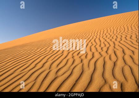 Marocco, sabbia ondulata di Erg Chigaga sul deserto del Sahara Foto Stock