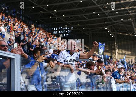 Bergamo, Italia. 29 settembre 2021. Atalanta sostenitori durante Atalanta BC vs Young Boys, UEFA Champions League partita di calcio a Bergamo, Italia, Settembre 29 2021 credito: Agenzia indipendente di Foto/Alamy Live News Foto Stock