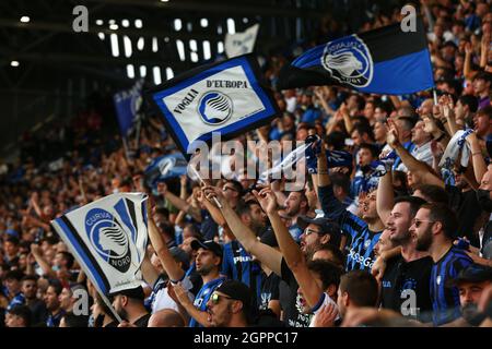 Bergamo, Italia. 29 settembre 2021. Atalanta sostenitori durante Atalanta BC vs Young Boys, UEFA Champions League partita di calcio a Bergamo, Italia, Settembre 29 2021 credito: Agenzia indipendente di Foto/Alamy Live News Foto Stock