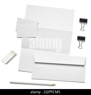 busta lettera carta biglietto clip matita modello business Foto Stock