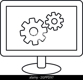 Icona impostazioni monitor, stile contorno Illustrazione Vettoriale