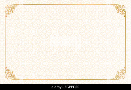 Rectangle islamico cornice oro motivo ornamento geometrico con sfondo isolato per biglietti d'auguri, banner, poster, e invito matrimonio etnico asiatici, certificato. Illustrazione Vettoriale