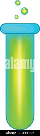 Provetta con bolle icona, stile cartoon Illustrazione Vettoriale