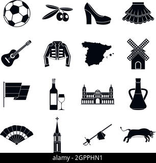 Spagna Viaggi set di icone, stile semplice Illustrazione Vettoriale