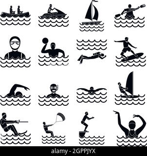 Sport d'acqua set di icone, stile semplice Illustrazione Vettoriale