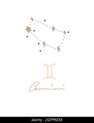 Disegno a mano vettore astratto stock grafico astrologia semplice illustrazione celeste costellazione collezione artistico moderno modello di stampa contemporaneo Illustrazione Vettoriale