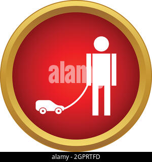 Bambini che giocano con la macchina, l'icona di stile semplice Illustrazione Vettoriale