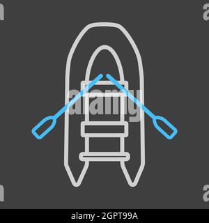 Icona del vettore piatto della barca in gomma gonfiabile su sfondo scuro Illustrazione Vettoriale