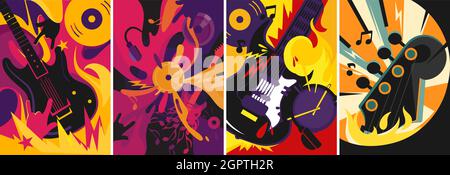 Collezione di poster di musica rock. Disegni di cartellonistica in stile astratto. Illustrazione Vettoriale