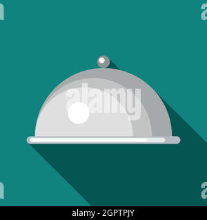 Vassoio con coperchio icona, stile piatto Illustrazione Vettoriale