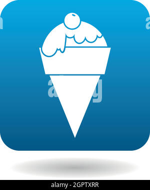 Cono gelato con icona di ciliegio, stile semplice Illustrazione Vettoriale