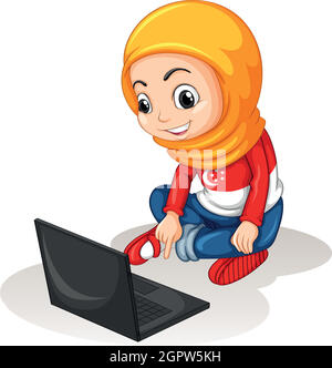 Bambina lavorando sul computer Illustrazione Vettoriale