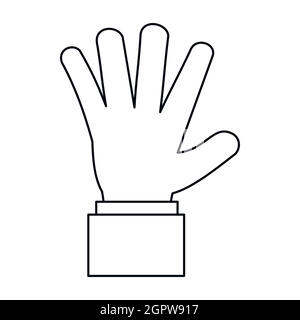 La mano che mostra cinque dita di icona di stile di contorno Illustrazione Vettoriale