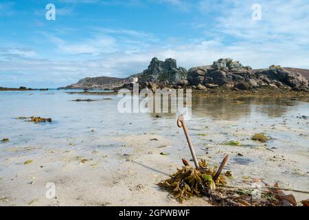 Un'ancora in cucina Porth, Bryher, Isole di Scilly Foto Stock