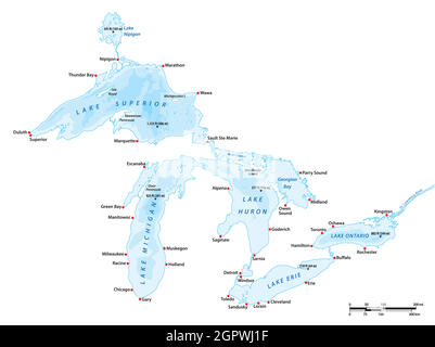 Mappa vettoriale dei grandi Laghi, USA, Canada Illustrazione Vettoriale