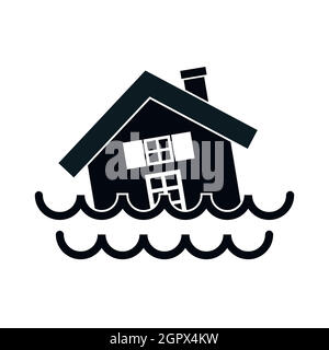 Casa affonda in acqua a una icona di stile semplice Illustrazione Vettoriale