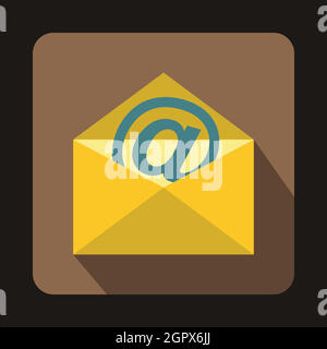 Busta gialla con segno di posta elettronica, l'icona di stile di Piana Illustrazione Vettoriale