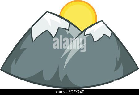 Montagne e icona di sun, stile cartoon Illustrazione Vettoriale