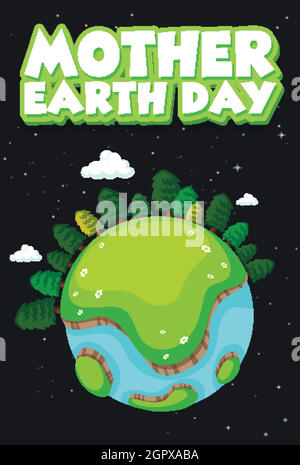 Poster design per la madre terra giorno con mondo di notte Illustrazione Vettoriale