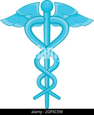 Caduceo medical icona di simbolo, stile cartoon Illustrazione Vettoriale