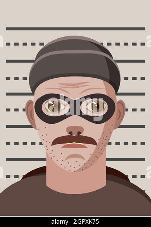 Uomo arrestato foto in icona di polizia, stile cartoon Illustrazione Vettoriale