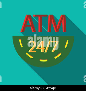 Round-the-clock ATM, l'icona di stile di Piana Illustrazione Vettoriale
