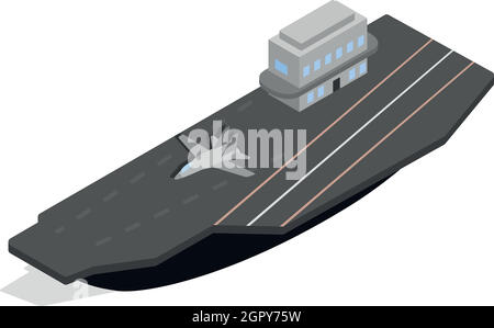 Nave con pista di atterraggio per aerei icona Illustrazione Vettoriale