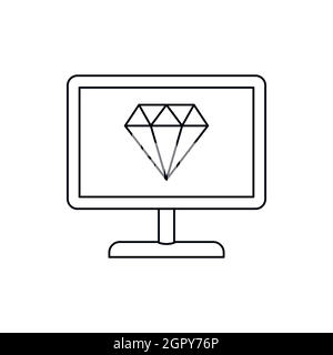 Il monitor di un computer con una icona a forma di diamante in stile contorno Illustrazione Vettoriale