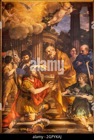 ROMA, ITALIA - 31 AGOSTO 2021: Il dipinto Battesimo di San Paolo nella chiesa di Santa Maria della Concezione dei Cappuccini Foto Stock