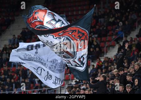 ALKMAAR, PAESI BASSI - SETTEMBRE 30: Tifosi durante la partita della UEFA Europa Conference League tra AZ e Jablonec allo stadio AFAS il 30 Settembre 2021 ad Alkmaar, Paesi Bassi (Foto di Patrick Goosen/Orange Pictures) Foto Stock