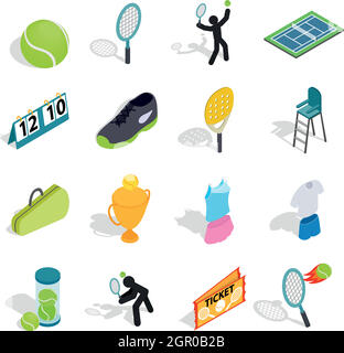 Tennis set di icone in vista isometrica 3d style Illustrazione Vettoriale