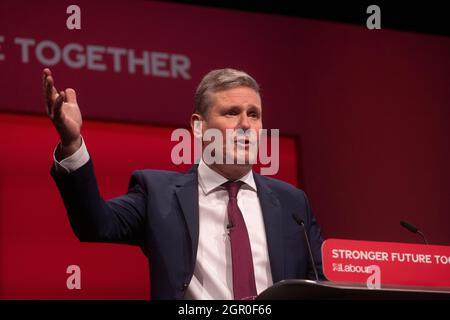 Il leader del lavoro, Sir Keir Starmer, ha tenuto il suo primo discorso ai delegati alla Conferenza del lavoro di Brighton. Foto Stock