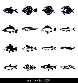 Carino il pesce set di icone, stile semplice Illustrazione Vettoriale