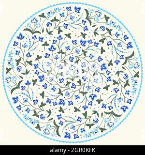 Fiori di Jacobean, composizione rotonda. Bella collezione di fiori estivi in design circolare su sfondo avorio. Illustrazione vettoriale. Illustrazione Vettoriale
