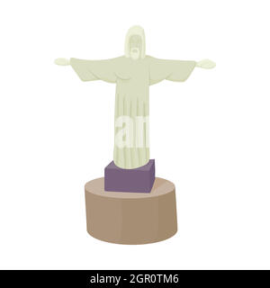 Statua del Cristo Redentore, l'icona di stile cartoon Illustrazione Vettoriale