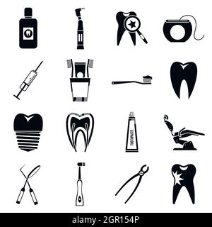 La cura dentale set di icone, stile semplice Illustrazione Vettoriale