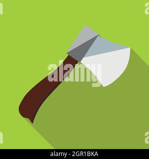 In legno icona ax, stile piatto Illustrazione Vettoriale