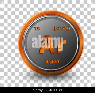 Elemento chimico argon. Simbolo chimico con numero atomico e massa atomica. Illustrazione Vettoriale