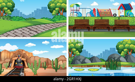 Set di scene in ambiente naturale Illustrazione Vettoriale
