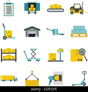 Logistica set di icone di stile di Piana Illustrazione Vettoriale