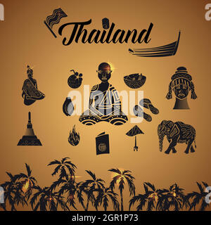 Thailandia set di icone, stile semplice Illustrazione Vettoriale