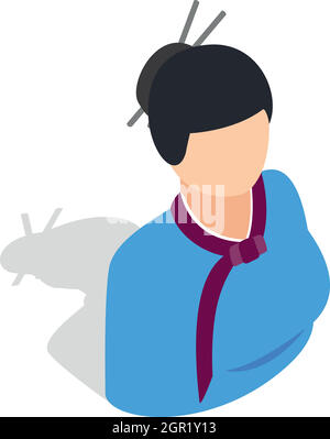 Ragazza in costume coreano icona isometrica 3d style Illustrazione Vettoriale